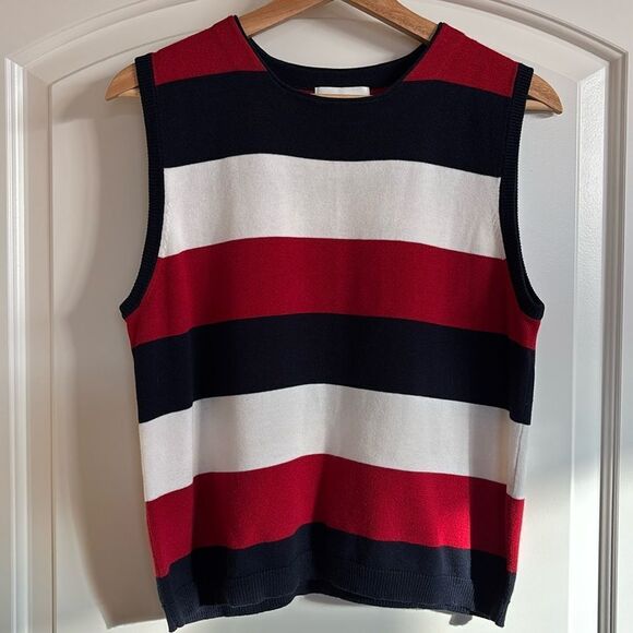 Vintage Christopher & Banks USA Red White Blue Striped Cardigan Sweater‎ Set L - Picture 2 of 8